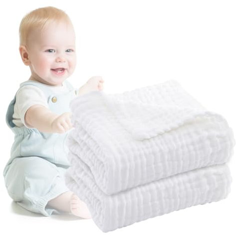 KEQAR 2 Stück Premium dünne Baumwolle Baby sabbern Handtücher, Gaze, Bäuerchen Tücher, Windeln, saugfähige Baumwolle 100% Baumwolle (25 x 50 cm) (weiß)
