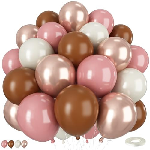 Luftballons in Altrosa und Braun, 50 Stück, 30,5 cm, Boho-Ballons mit rosafarbenem und braunem rotgoldenem weißem Sand, Latex-Luftballons für Mädchen, Babyparty, Valentinstag, Brautschmuck, Hochzeit