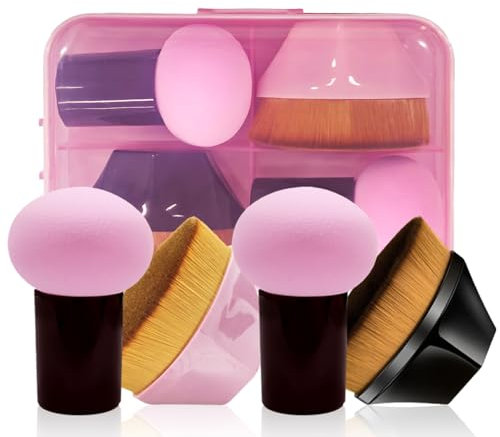AmiCera Makeup Sponge, Beauty Blender 4 Pack Latex Free Beauty Makeup Powder Puff with Brush, Foundation Concealer for Liquid, Powders, Creams, with Beauty Blender Storage Case, Pink