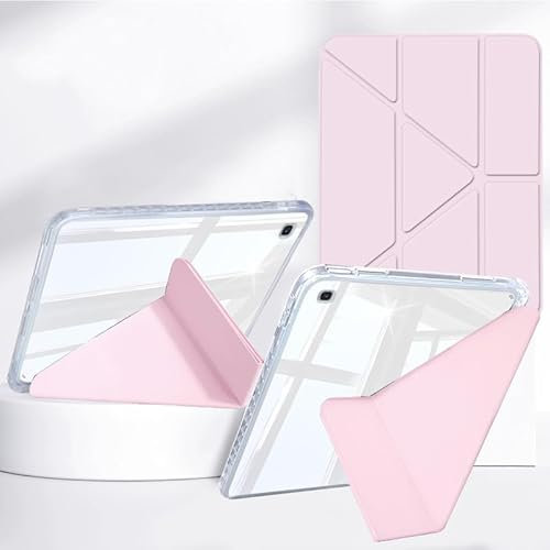 Rosbtib Custodia per Samsung Galaxy Tab S6 Lite 10.4 Pollici Modello 2024/2022/2020, Coperchio del supporto pieghevole a più viste, pannello posteriore trasparente con portapenne, Rosa