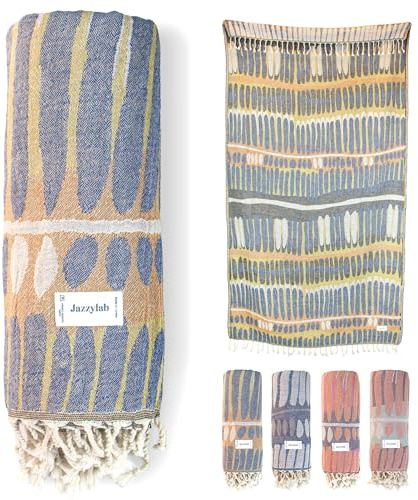 jazzylab Julienne Hamamtuch Pestemal | 100% Baumwolle | Handgewebt im Jacquard-Stil | Bade-, Sauna-, Strand- & Liegetuch im orientalischen Look | Naturfarben & handgeknotete Fransen | 90x180 cm, Gelb