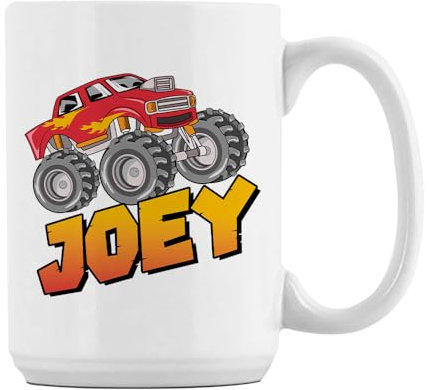 Getagift Personalised Monster Truck Gift – Custom Name Design, Ideal for Boys, 15oz Coffee Mug. (White)