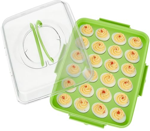 YETESON Deviled Egg Containers with Lid 1 Pack 24 Count Hidden Handle Green | Reusable Platter Storage Tray for Potlucks, Tea Parties, Thanksgiving, Picnics, Refrigerator, Christmas, Easter, Brunches
