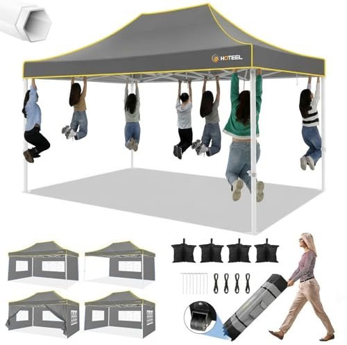 Hoteel Faltpavillon 3x4,5 Wasserdicht Stabil Winterfest, Pop Up Pavillon Faltbar mit 4 Seitenwänden, Partyzelt für Hochzeit Garten, 420D Oxford, Tragetasche mit Rollen, Schwarz (Sechskant)
