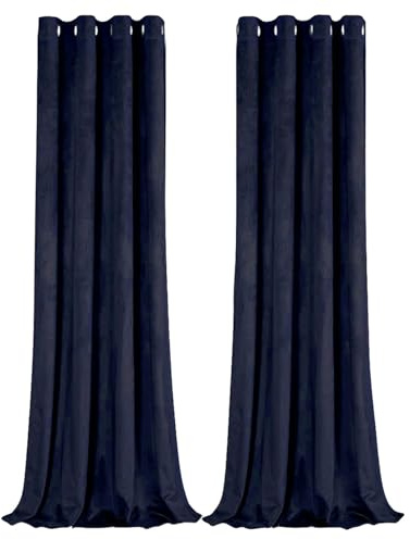 Happy Homewares Midnight Navy Blue Blackout Curtains - 46 x 63 Inch Drop - Contemporary Eyelet Curtains with Soft Velvet Texture - 2 Panels for Bedroom or Living Room