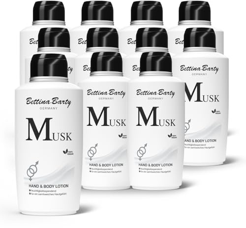 Bettina Barty Musk Hand & Body Lotion 12 x 500 ml – Feuchtigkeitspflege mit sinnlichem Moschusduft für Haut & Hände – Mit schnell einziehender Formel