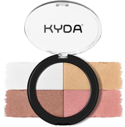 KYDA 4 Colors Highlighting Eye & Cheek Palette, 4-in-1 Glow Makeup Palette - Bronzer, Highlighter, Blush and Shadow, Shimmer Glow Face Highlighter Contour Makeup for Women, Vegan Beauty