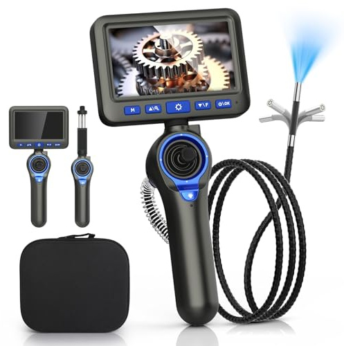 MOTOCOCHE Endoskopkamera 6.25mm Borescope mit 5 Zoll IPS Bildschirm & Beweglichem Kopf, Inspektionskamera IP67 Wasserdicht mit 360° Artikulation für Auto Inspektion, Industrie