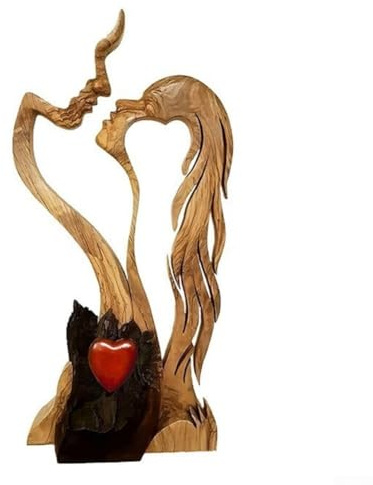 Jonikuper Holz-Paar-Ornament, Liebesherz, handgeschnitzt, küssende Liebhaber, Figur für Heimdekoration, Geschenke für Valentinstag, Hochzeitstag