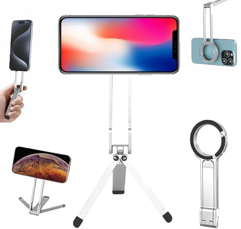 Magnetic Phone Tripod for Iphone Compatible with Magnetic Tripod Mount,Mini Foldable Portable Pocket Phone Holder Aluminium Alloy Phones Stand for Video Vlog Travel (Silver)