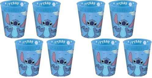 Procos - Gobelets Stitch and Angel en plastique, 4 pièces, réutilisables, vaisselle de fête pour anniversaire ou fête à thème (Lot de 2)