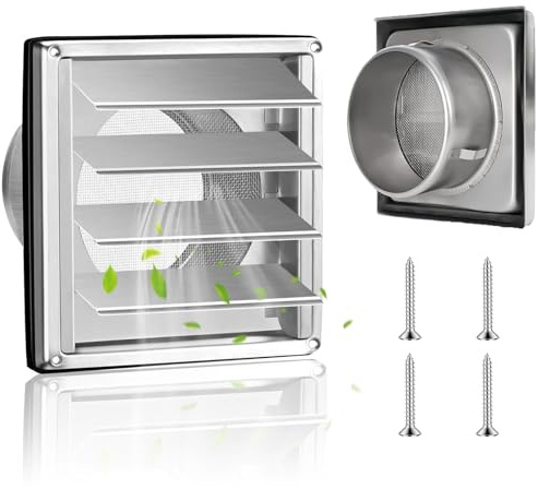 Griglia di Ventilazione 125 mm, in Acciaio Inox 304, Lamelle Mobili, Zanzariera, con Guarnizione in Gomma e Viti, per Tubo VMC e Copertura Cappa Esterna, le Cucine ecc