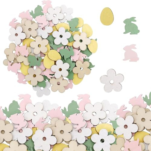 Oster Deko,70 Stück Ostern Tischdeko,Holz Basteln Konfetti,Streudeko Holzblumen Frühling,Osterdeko zum OsterköRbchen,DIY Holzkonfetti Holzostern,Ostertischdekorationen Wiederverwendbare