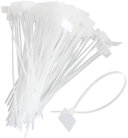 Ylinwtech 250 Pièces Attaches de Marqueur de Câble en Nylon 150 x 3 mm | Étiquettes Serre-Câbles, Attache de câble avec Balise de texte, Collier de Serrage Blanc pour Bureau Marquage des Fils