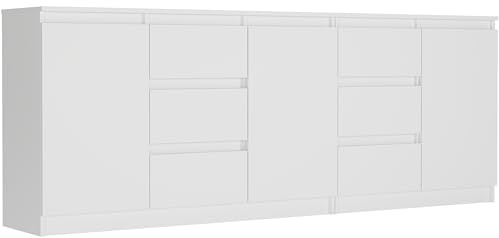 Framire Kommode Weiß, 200x33x76 cm - R-200-S6 mit 6 Schubladen