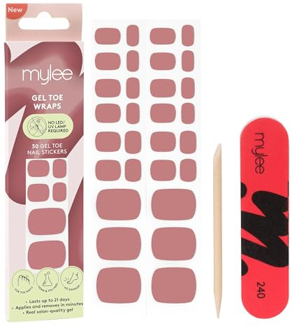 Mylee Gel Toe Nail Wraps [Tainted Love] 30 Pre-Cured Stickers for Pedicure | No Lamp Needed, Up to 21 Days of Wear, Salon-Quality Finish, Easy Peel and Stick, Chip-Free, No Dry Time, Long-Lasting