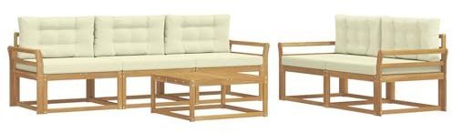 vidaXL Outdoor-Sofagarnitur mit Kissen 6 pcs Weiß und Creme, Hochmodernes Gartenmöbel Set, Sofakollektion für draußen, Lounge für Garten, Poolbereich Sitzgruppe