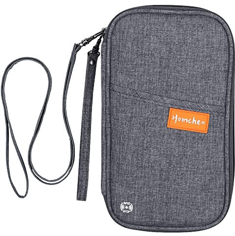 homchen RFID Blocking Travel Passport Wallet Holder, Document Organiser Case Credit Card Holders for Men and Women (RFID-Gray)