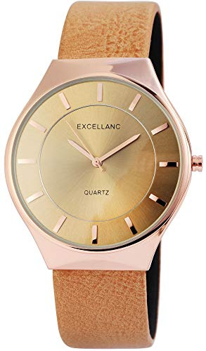 Excellanc Damen – Uhr Lederimitat Armbanduhr Dornschließe Analog Quarz 2910011