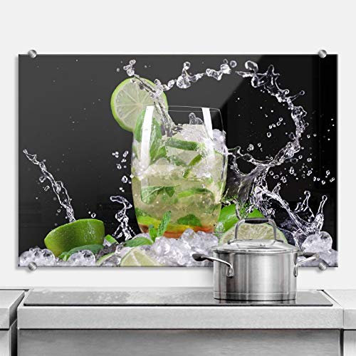 Wandbild Spritzschutz Küche Spuckschutz Cocktail Bar Arbeitsplatz Küchenrückwand inkl Edelstahl Befestigung 60x40cm