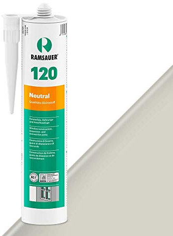 RAMSAUER 120 Neutral (Lichtgrau) - 310ml Kartusche, Silikon Dichtstoff zur Versiegelung von Einscheiben-, VSG-, & Isoliergläsern, haftet auf Holz, Glas, Metall, witterungsbeständig, elastisch