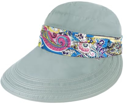 Femme Casquette Visière Large Bord Chapeau de Soleil Plage Voyage Eté Capeline de Camping Pêche Vélo Jardinage Pliable Protection Solaire Complète avec Foulard Protège-nuque Détachable UPF 50+ Anti-UV