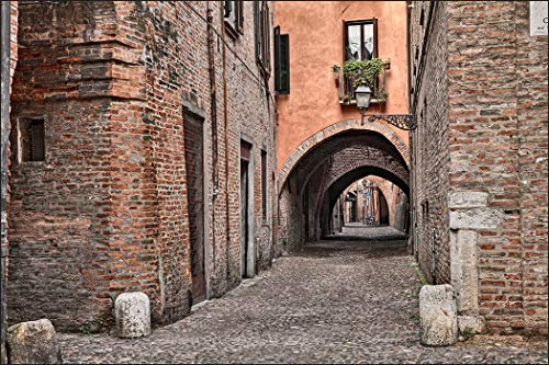 Muralo Fototapete Stadt 300 x 450 cm Vlies Tapete Wandtapete Italienische Gasse Steinwand Kopfsteinpflaster Wohnzimmer Schlafzimmer Moderne Wandbild Architektur Wand Dekoration