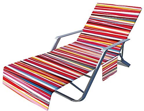 FANSU Streifen Schonbezug für Gartenliege Frottee Liegenauflage Garten Sonnenliege Handtuch mit 2 Taschen Stuhl Strandtuch für Schwimmbäder Strände Gartenhotels (Bunt,75x210cm)
