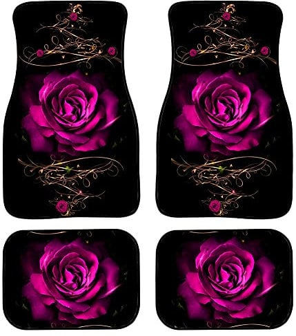 STUOARTE Universal-Auto-Fußmatte, elegant, Pink / Rot, für Damen, komplettes Set für Auto, SUV, Van und LKW, Schutz für alle Jahreszeiten