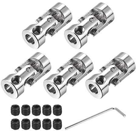 sourcing map 5 Stück Drehbare Kreuzgelenk Wellenkupplung 5mm bis 5mm Innendurchm. L23 x D11 mit Schrauben und Schraubenschlüssel für RC Modell