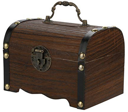 Tixiyu Treasure Chest - Wooden Piggy Bank and Money Banks, Safe Money Box Savings, Coin Money Storage Case Home Decor piggy bank for adults and Kids Gifts