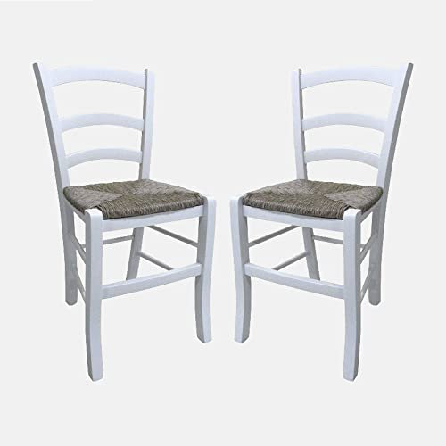 Dmora - Lot de 2 chaises Classiques en Bois, pour Salle à Manger, Cuisine ou Salon, Made in Italy, cm 46x42h87, Couleur Blanc