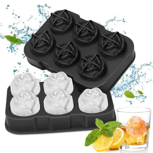 Eiswürfelform Silikon Rose,Eiswürfelbehälter 6 Rose Eiswürfel,Rose Eiswürfelbehälter Mit Deckel,Eiswürfelformen BPA Frei,für Gekühlte Getränke, Cocktails und Saftgetränke Ice Cube Tray (Schwarz)