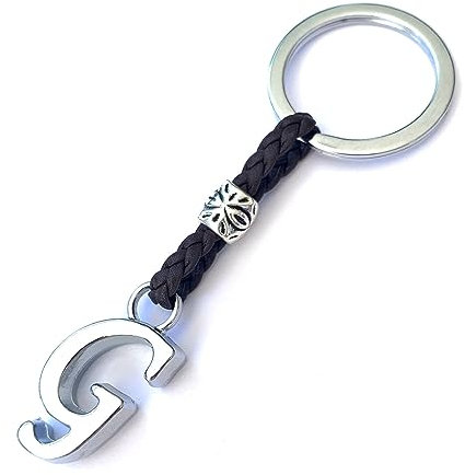 ASTER ALHELÍ - Porte-clés Homme ou Femme en Cuir Avec Initiales - Lettres et Perles en zamak Argenté - Porte Cles Personnalisée- Idéal pour Offrir en Cadeau (G)