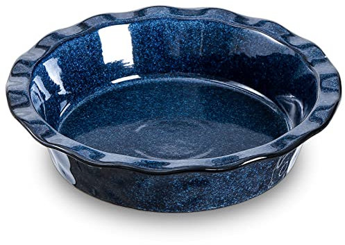 vicrays Ceramic Pie Pan for Baking - 9 inch Pie Plate, Round, Fluted and Deep Pie Dish for Tart, Pizza, Apple Pie, Quiche, Pot Pies, Cake - Reactive Glaze (Starry Blue)