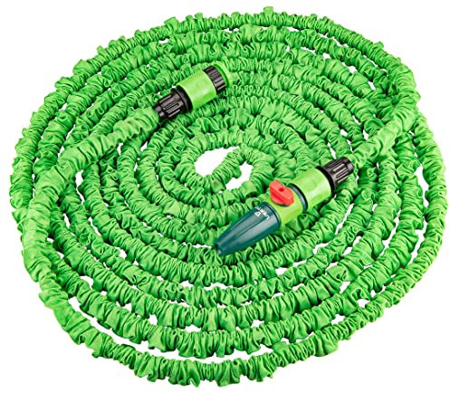 VERTO Flexibler Gartenschlauch 7,5 m - 22,5 m - Flexi Wonder Gartenschlauch mit Wasserspritze und 1/2 / 3/8 Anschlüssen - Grün Flexschlauch für den Garten - Fertiges Gartenbewässerung Set