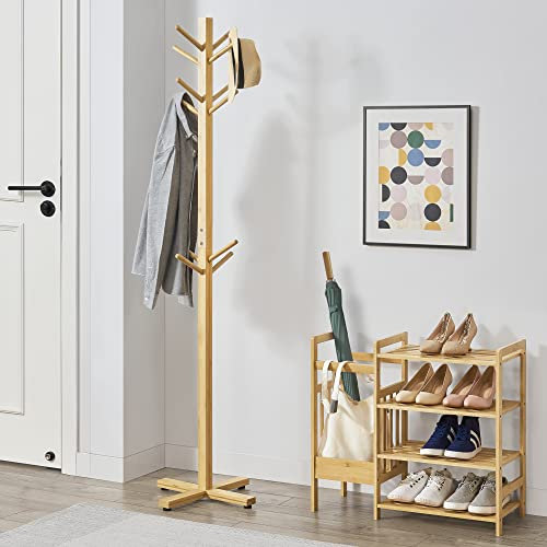 [en.casa] Garderobenständer Jämsä 176 x 38 x 38 cm Kleiderständer mit 12 Kleiderhaken Bambus Natur