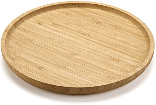 XIMISISE Round Bamboo Tray, Wooden Serving Platter, Minimalist Decorative Tray, 13.8 Inch