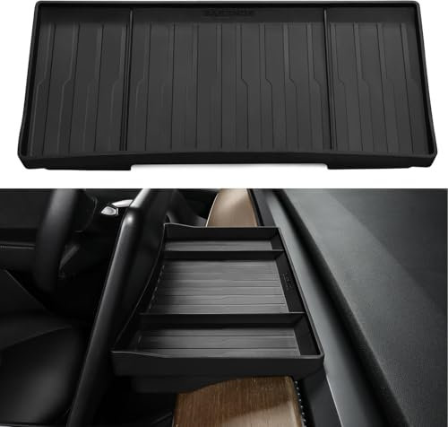 BASENOR Tesla Model Y Model 3 Center Console Behind Screen Storage Box, Dashboard Hidden Organizer Tray Sunglasses Holder for 2017-2023 Model 3 2020-2024 Model Y Interior Accessories