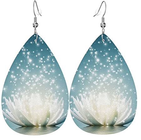 Asiatische Lotusblume Ohrringe für Damen Ohrringe, Lederohrringe für Mädchen, Neuheit Tropfen-Ohrringe, stilvoll und schön., Einheitsgröße, Leder, Kein Edelstein