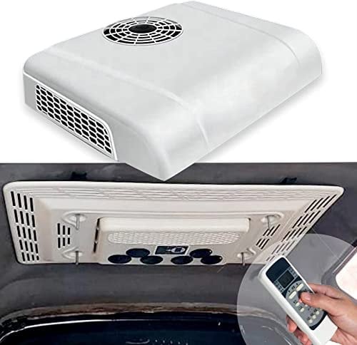 HTONVK 12 Volt Universal Electric Truck RV Rooftop Air Conditioner, 8 hour running Non-Ducted, Quiet AC - Cooling Only, RV AC Unit, Camper Air Conditioner for RV BUS Truck Vehicle
