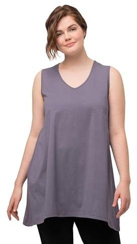 Ulla Popken Damen große Größen Übergrößen Plus Size Longtop, Naturfärbung, A-Linie, V-Ausschnitt, ärmellos Lavendel 50+ 818620820-50+