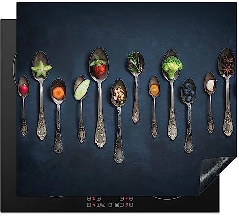 KitchenYeah© Induction Hob Cover Protector Mat Kitchen Universal Ceramic | 20.1x23.2 / 59x51 cm - Covers for Electric Cookers Vinyl Spice - Spoon - Silver - Industrial