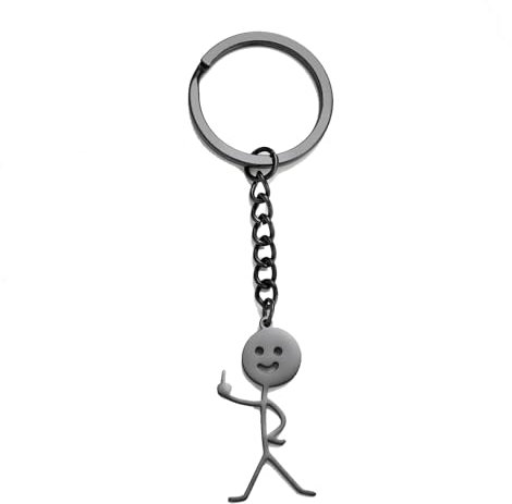 Amaxer Porte-clés Smiley en acier inoxydable avec pendentif en forme de doigt d'honneur (Style1-Noir)
