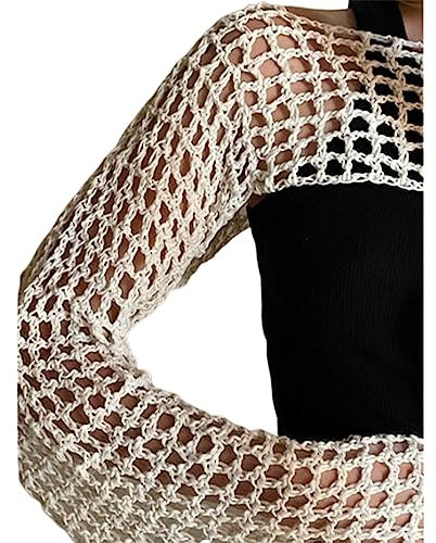LUOFANG Durchsichtige Badeanzug Sonnencreme Vertuschungen für Damen, gehäkelte, langärmlige Beachwear Crop Tops, Urlaubs Bikinis Vertuschung