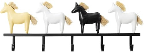 Kare Design Wandgarderobe Horse Riding, Mehrfarbig, 63 cm, Garderobenleiste mit 5 Haken, Vintage-Stil, Motiv Pferd, Wanddekoration, Flur