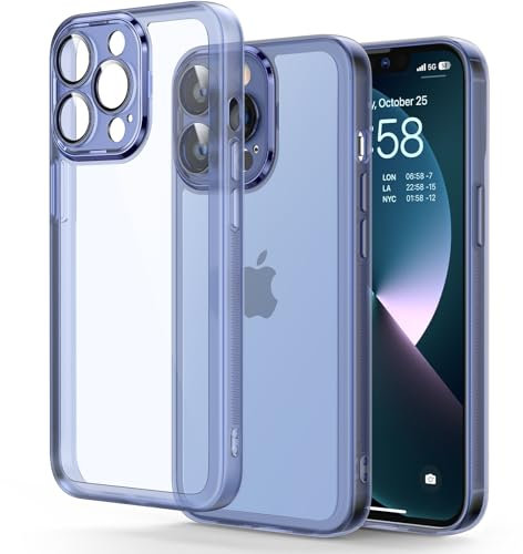 Honeyview Colored Clear Case for iPhone 13 Pro with Matte Border, Built-in Camera Lens Protector, Non-Yellowing, Shockproof, Armour Phone Cover for Apple iPhone 13 Pro 5G - Blue