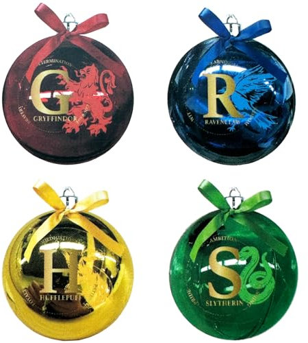 Primark Limited Harry Potter 4er Pack Weihnachtskugeln Set Gryffindor Hufflepuff Ravenclaw und Slytherin - Hogwarts - 4 Weihnachtskugeln - Rot Blau Gelb und Grün