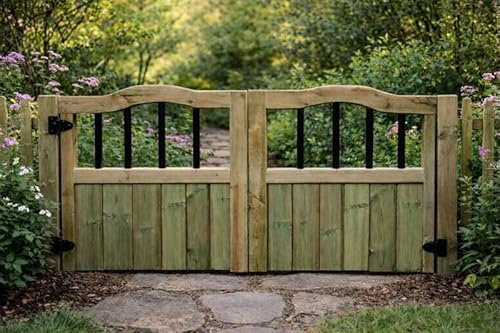 Wooden garden Swan Necks driveway gates, garden gates wooden 4ft, (120cm High x 300cm Wide x 5cm Deep)