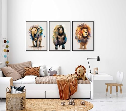 WANDKIND Kinderzimmer Poster Set Premium P783 / Safariportraits Wandbild Babyzimmer (A4 - Rahmen/Frame Eiche/Oak)